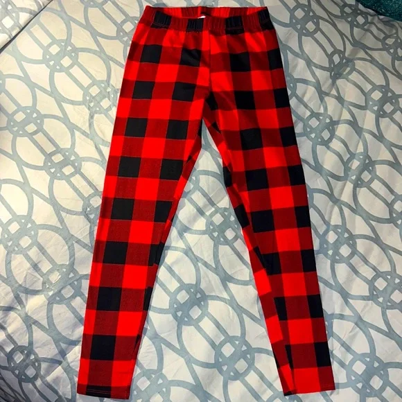 SALE Red and Black Plaid Leggings Women’s Small Full Length Stretch Leggings NEW - Picture 4 of 7